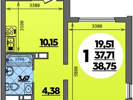 Продается 1-комнатная квартира ЖК Предгорье ЛАГО-НАКИ, литер 8, 38.75  м&sup2;, 5773750 рублей