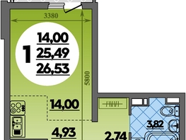 Продается Студия ЖК Предгорье ЛАГО-НАКИ, литер 3, 26.53  м&sup2;, 4268677 рублей