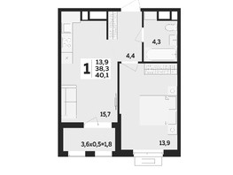 Продается 1-комнатная квартира ЖК МЕГАСИТИ, литера 1.1, 40.1  м², 4781800 рублей