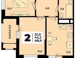 Продается 2-комнатная квартира ЖК Родной дом 2, литера 3, 48  м², 6338000 рублей