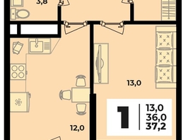 Продается 1-комнатная квартира ЖК Родной дом 2, литера 3, 37.2  м², 5964800 рублей