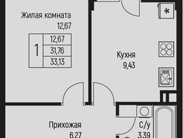 Продается 1-комнатная квартира ЖК Ритм, литер 2, 33.13  м², 4804000 рублей