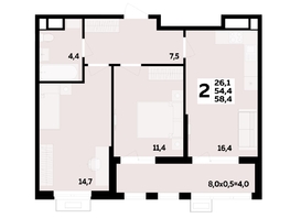 Продается 2-комнатная квартира ЖК МЕГАСИТИ, литера 1.1, 58.4  м², 8288600 рублей