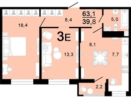 Продается 3-комнатная квартира ЖК Горячий, литера 2, 60.9  м², 7256500 рублей