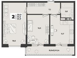 Продается 2-комнатная квартира ЖК Лето, литера 1/2, 55.9  м², 8511210 рублей