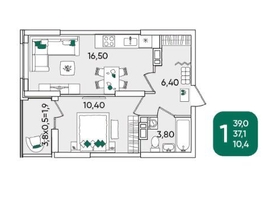 Продается 1-комнатная квартира ЖК Любимово, 12 квартал литер 2, 39.5  м², 4952500 рублей