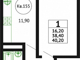 Продается 1-комнатная квартира ЖК Грин Парк, литер 3, 38.4  м², 4723200 рублей