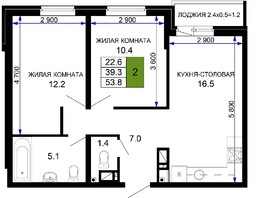 Продается 2-комнатная квартира ЖК Дыхание, литер 16, 55.8  м², 5280000 рублей