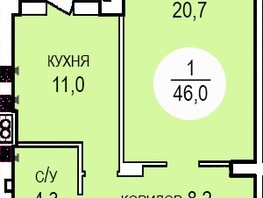 Продается 1-комнатная квартира ЖК Кубанская усадьба, дом 1 к5, 46  м², 5290000 рублей