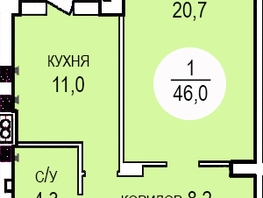 Продается 1-комнатная квартира ЖК Кубанская усадьба, дом 1 к5, 46  м², 5704000 рублей