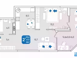 Продается 2-комнатная квартира ЖК Любимово, 16 квартал литер 2, 53.6  м², 5092000 рублей