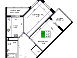 Продается 2-комнатная квартира ЖК Сегодня, литер 2, 66.58  м², 6391680 рублей