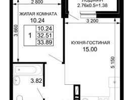 Продается 1-комнатная квартира ЖК Новые сезоны, литера 3, 33.89  м², 3727900 рублей