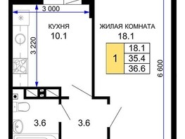 Продается 1-комнатная квартира ЖК Дыхание, литер 21, 36.6  м², 3750000 рублей