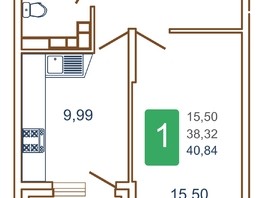 Продается 1-комнатная квартира ЖК Хорошая погода-2, литера 1, 41.3  м², 6174350 рублей