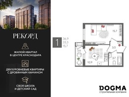 Продается 1-комнатная квартира ЖК Рекорд 2, литера 3, 36.9  м², 7457490 рублей