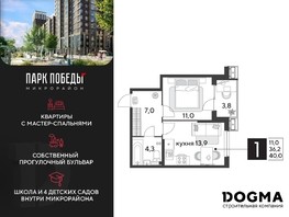 Продается 1-комнатная квартира ЖК Парк Победы 2, литера 28, 40  м², 7816000 рублей