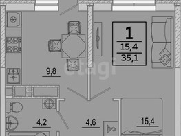 Продается 1-комнатная квартира ЖК Улыбка, литера 1, 35.1  м², 5000000 рублей