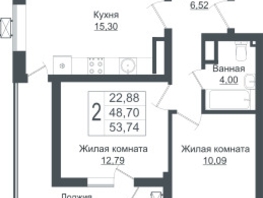 Продается 2-комнатная квартира ЖК Зеленый театр, литера 1, 53.74  м², 7421494 рублей
