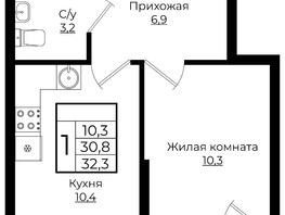 Продается 1-комнатная квартира ЖК Европа, литера 6, 32.3  м², 4415410 рублей
