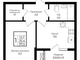Продается 1-комнатная квартира ЖК Европа, литера 7, 37  м², 4676800 рублей