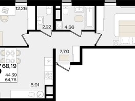 Продается 3-комнатная квартира ЖК Патрики, литер 1.1, 68.19  м², 20245611 рублей