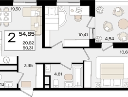 Продается 2-комнатная квартира ЖК Патрики, литер 1.3, 54.85  м², 16690855 рублей