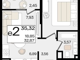 Продается 2-комнатная квартира ЖК Патрики, литер 1.4, 35.32  м², 11454276 рублей