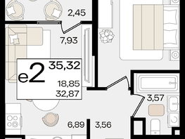 Продается 2-комнатная квартира ЖК Патрики, литер 1.4, 35.32  м², 11673260 рублей