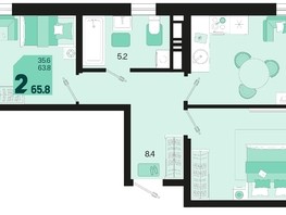 Продается 2-комнатная квартира ЖК Первое место, квартал 1.1, литер 2, 65.8  м², 10041080 рублей
