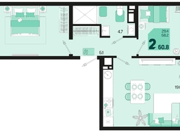 Продается 2-комнатная квартира ЖК Первое место, квартал 1.1, литер 2, 60.8  м², 8633600 рублей