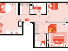 Продается 3-комнатная квартира ЖК Первое место, квартал 1.1, литер 2, 71.2  м², 10117520 рублей