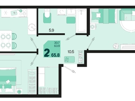 Продается 2-комнатная квартира ЖК Первое место, квартал 1.1, литер 2, 65.8  м², 8422400 рублей