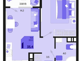 Продается 1-комнатная квартира ЖК Первое место, квартал 1.3, литер 1, 35.4  м², 5628600 рублей