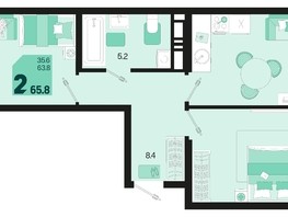 Продается 2-комнатная квартира ЖК Первое место, квартал 1.3, литер 1, 65.8  м², 7738080 рублей