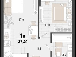 Продается 1-комнатная квартира ЖК Барса, 2В литер, 37.4  м², 9428540 рублей
