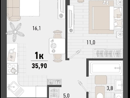 Продается 1-комнатная квартира ЖК Барса, 3В литер, 35.9  м², 11071560 рублей