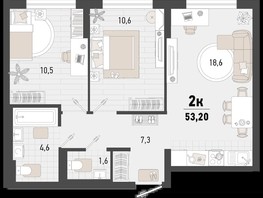Продается 2-комнатная квартира ЖК Барса, 3В литер, 53.2  м², 14544880 рублей