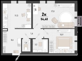 Продается 2-комнатная квартира ЖК Барса, 4Б литер, 54.4  м², 12408640 рублей