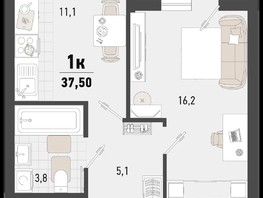 Продается 1-комнатная квартира ЖК Барса, 4В литер, 37.5  м², 9416250 рублей
