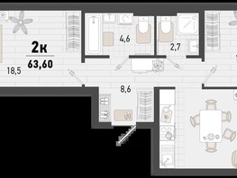 Продается 2-комнатная квартира ЖК Барса, 4В литер, 63.6  м², 14634360 рублей