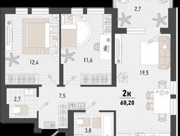 Продается 2-комнатная квартира ЖК Барса, 4В литер, 60.2  м², 17510073 рублей