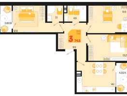 Продается 3-комнатная квартира ЖК Первое место, квартал 1.2, литер 1, 74.6  м², 13428000 рублей