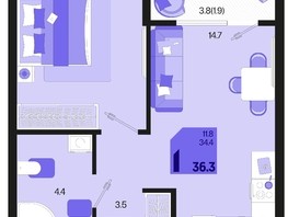 Продается 1-комнатная квартира ЖК Первое место, квартал 1.2, литер 2, 36.3  м², 5009400 рублей