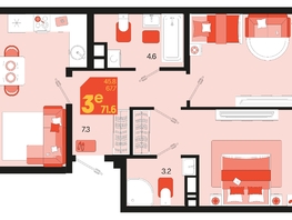 Продается 3-комнатная квартира ЖК Первое место, квартал 1.2, литер 2, 71.6  м², 10382000 рублей