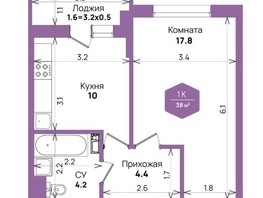 Продается 1-комнатная квартира ЖК Бауинвест, литера 6.1, 38  м², 5100000 рублей