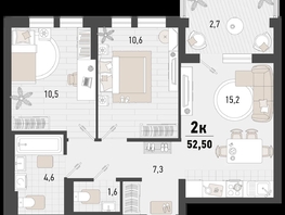 Продается 2-комнатная квартира ЖК Барса, 3В литер, 52.5  м², 14616000 рублей