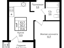 Продается 1-комнатная квартира ЖК Европа, литера 7, 31.6  м², 4376600 рублей