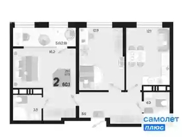 Продается 2-комнатная квартира ЖК Первое место, квартал 1.1, литер 2, 60.1  м², 6193000 рублей