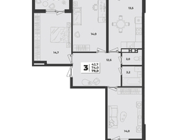 Продается 3-комнатная квартира ЖК Лето, литера 1/3, 79  м², 10898300 рублей